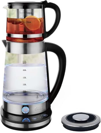 2-Layer Electric Teapot Glass Kettle, 2.2L+1L Turkish Glass Teapot, 5 Temperature Settings Stovetop Water Heater with 360 Degree Rotating Base