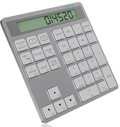 Pavé Numérique Bluetooth, 2,4 G Pave Numerique sans Fil Ergonomique Portatif Clavier Numérique 34 Touches avec Calculatrice d'affichage, Pave Numerique pour Ordinateur Portable, Surface, PC, MacBook