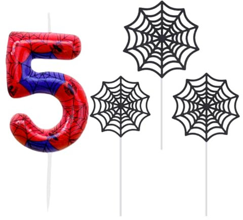 Geburtstagskerzen Zahlen 5, Spidey Tortendeko, Birthday Candles Set, Kerze 5 Geburtstag Junge, Blau Rot Kerzen mit Spinnennetz, Kuchendeko, Spinne Thema Geburtstagskerzen für Geburtstagsdeko