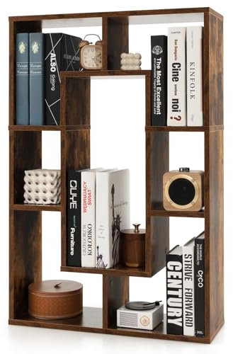 GIANTEX Bibliothèque, Etagere Livre, 7 Compartiments Ouverts, Pieds Antidérapants, 2 Dispositifs Anti-Basculement, Meuble de Rangement Moderne pour Salon, Chambre, Bureau, 60 x 20 x 90 cm, Marron