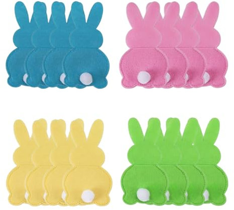 Hachera 16 Stück Osterhasen Bestecktaschen, Tischdeko Ostern Bestecktasche, Besteckhalter Filz Ostern, Oster Besteckhalter, Mit Einfaches Einlegen Von Besteck, Für Verschiedene Messer Und Gabeln