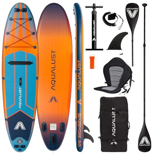 AQUALUST 10.6 iSUP Board Stand Up Paddle Set Surfboard aufblasbar 320cm SUP 150 KG orange (Boardset+Kajakpaddel+Deluxe-Sitz)