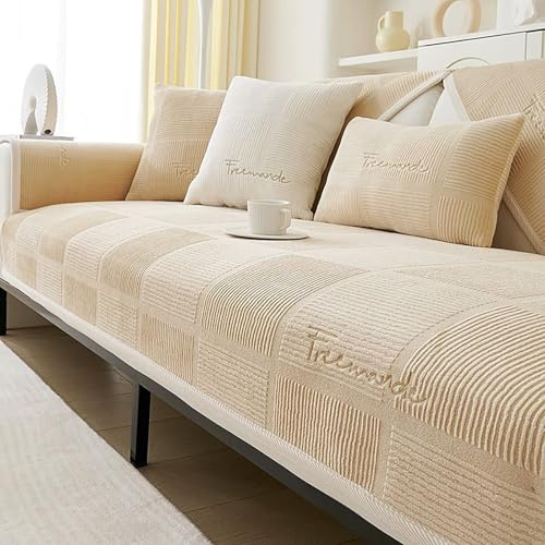 VFDC 1 2 3 4 Sitzer Sofaüberwürfe,Cord Sofa Überzug,Hellkaffee,90 * 160cm | Sofabezug,Couch Bezug Ecksofa,Überwurfdecken für Sofa L Form Couch Überwurf,Sofadecken für Sitzfläche,Sofaschoner rutschfest