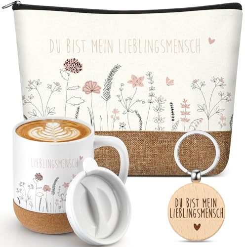 Geiserailie Dankeschön-Geschenkset Kosmetiktasche Tasse Schlüsselanhänger für Lieben, Familie, Freunde zum Weihnachten, Geburtstag
