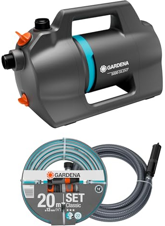 GARDENA Pompe de jardin 5000 Silent Set Pompes: 26 pourcent de débit en plus pour la même consommation d'énergie que son prédécesseur, Fonctionnement silencieux (9081-20)