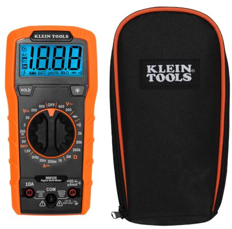 Klein Tools 80196 - Multimetro digitale con custodia, tester di tensione CA/CC da 600 V manuale, test batterie, corrente, resistenza, diodi e continuità, custodia protettiva per il trasporto