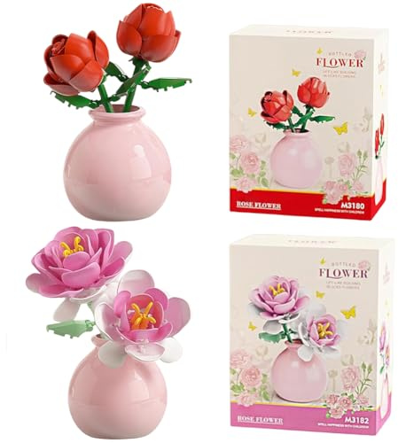 Set di Costruzione Fiori e Piante, 2 Pezzi Mini Blocchi da Costruzione per Bouquet, Kit Fiori Artificiali da Costruire, Idea Regalo per la Decorazione Della Casa Fai da Te per Adulti e Bambini