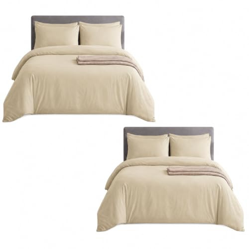 MOONLIGHT20015 Double Duvet Cover Set Cream Solid Soft Double Bedding Duvet Cover with 2 Matching Pillowcases