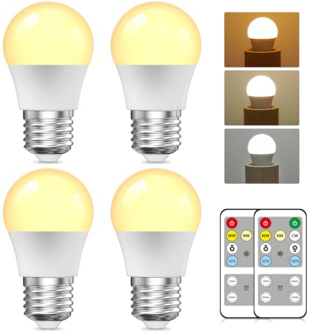 BrightArk 4 Stück LED Glühbirne E27 mit Fernbedienung 5W, Dimmbare 3 Farbtemperatur 3000K-6000K, AC 220-240V, LED Glühbirne mit Timing Funktion für Tischlampe, Stehlampe