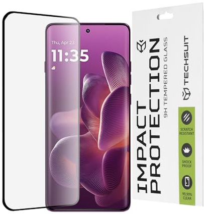 Techsuit Displayschutzfolie für Motorola Edge 60 Pro Gehärtetes Glas mit 9H Härte, Vollständige Abdeckung, Stoßschutz, Oleophobe Beschichtung, Anti Fingerabdruck, Blasenfrei, 111D Full Glue