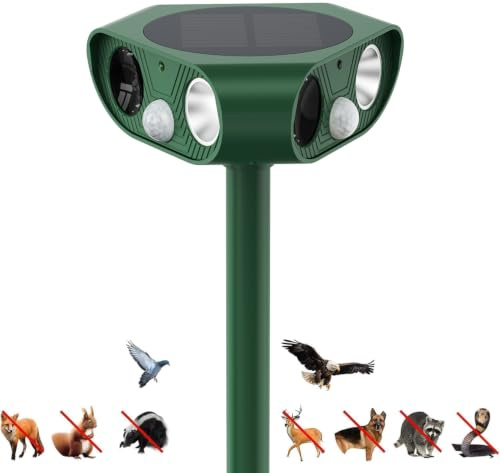 Cat Repellent for Gardens UK 360°, Solar and USB Charging, PIR Sensor, LED