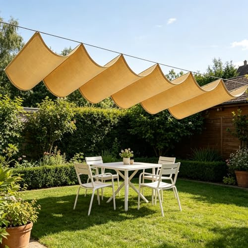 Retráctil Toldo Vela 340 x 360 cm Impermeable Rectangular 95% Protección UV Toldo Corredero con Ojales y Cuerdas para Exterior Patio Porche Barbacoa, Color Crema