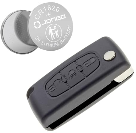 Jongo® CE0536 Kit Complet Coque Clé Compatible avec Citroën C4 C5 C6 Picasso Grand Picasso + Pile CR1620 Boîtier Plip Télécommande 3 Boutons Phare sans Lame