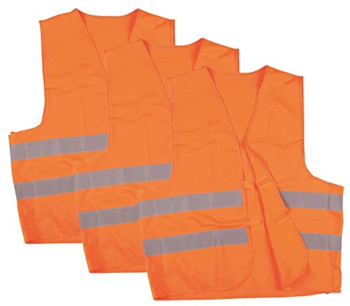 werkstatt-king.de Warnweste, Sicherheitsweste, Pannenweste mit Reflexstreifen EN ISO 20471 3 Stück, Farbe:orange, Größe:L