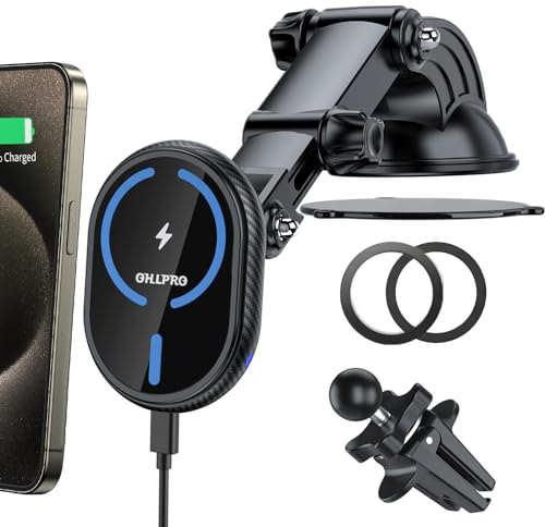 OHLPRO für Magsafe Autohalterung und iPhone 16 Pro Max/ 16 Pro/ 16, iPhone 15/14/13/12 Serie, 360°verstellbare Armaturenbrett Windschutzscheibe Auto Handyhalterung mit Ladefunktion