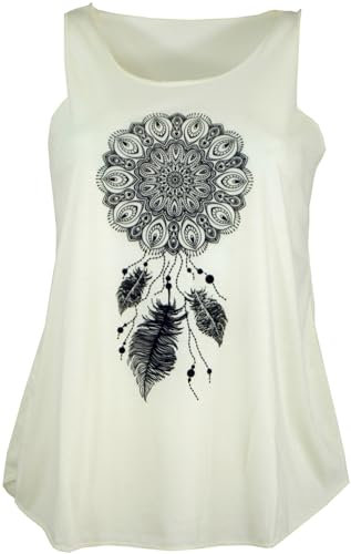 GURU SHOP Retro Art Tanktop mit Ethnodruck - Traumfänger Mandala Creme, Damen, Synthetisch