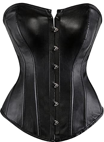 Grebrafan Gothic Classic Faux Leather Boned Corset Bustier | Soft material tight Lacing corset for medieval renaissance fancy dress, Wear as outerwear or a costume piece