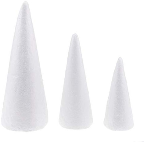 Confezione di 3 Coni in Polistirolo 15cm 20cm 25cm Gioielli Fai Natale Compleanno Festa Casa Decorazione Bianco