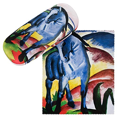 VON LILIENFELD Brillenetui Franz Marc Blaues Pferd Kunst Motiv Etui Brille Mikrofaser Brillenputztuch Brillenbox Stabiles Hardcase Set mit Stoff bezogen