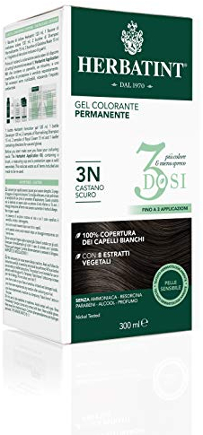 Herbatint Permanentes Farbgel 3 Dosen, 300 ml – 3N Dunkelbraun, ohne Ammoniak, für empfindliche Haut, 100% Abdeckung für weißes Haar, mit 8 natürlichen Bio-Extrakten