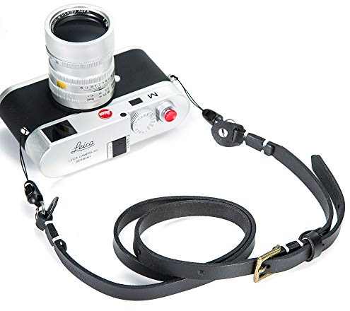 CANPIS Echtes Leder Kamera gurt Schnellverschluss, CP006 Einstellbare Länge Vintage Kamera Schultergurt Hals ragegurt für Nikon Canon Sony Pentax Olympus Fuji Alle DSLR-Kamera (Schwarz)