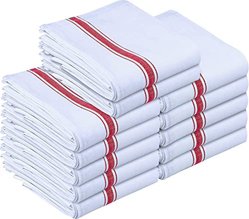 Utopia Towels - 200 GSM Torchons de Cuisine 38 x 64 cm 100% Coton, Super Absorbant, Ensemble de torchons Doux et réutilisables (Lot de 12, Rouge et Blanc)