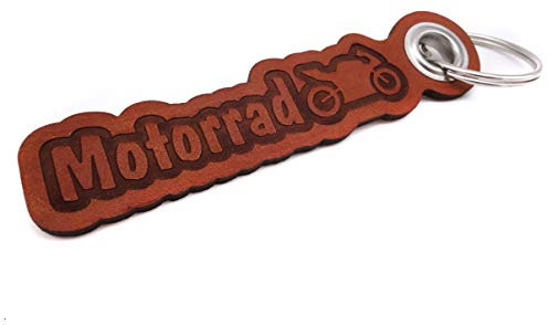 Samunshi® Leder Schlüsselanhänger mit Gravur Motorrad Geschenke Made in Germany 12x2,8cm Cognac braun/graviert
