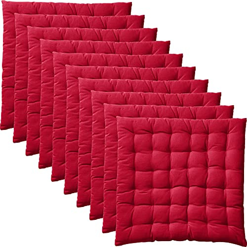 REDBEST Stuhlkissen, Stuhlauflage, Sitzkissen Uni 10er-Pack rot Größe 40x40x3 cm - gesteppt, mit glatten, strapazierstarkem Gewebe (weitere Farben)