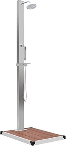 vidaXL Gartendusche mit Bodenelement Außendusche Dusche Garten Duschwanne Pooldusche Campingdusche Regendusche Outdoor WPC Edelstahl