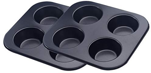 4 stampi grandi per muffin e cupcake, antiaderenti per muffin e muffin, 2 pezzi in acciaio al carbonio rotondi per muffin e cupcake, lavabili in lavastoviglie e utilizzabili in forno