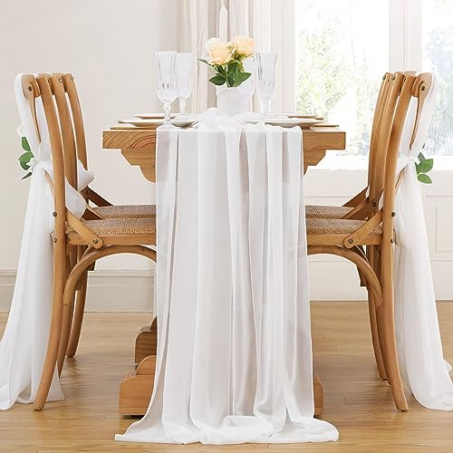 Tischläufer aus Chiffon, weicher Tischläufer für rustikalen Hochzeitsempfang, Tischdekoration, 3 m lang, Weiß, 10 Stück