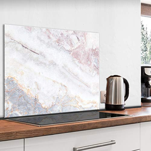 murando Glass Splashback for Kitchen Backsplash Cooker Protector Tempered Glass Decorative Wall Art Panel Heat Resistant Graphic 80x60 cm / 32x24 Marble Stone f-B-0304-aq-e