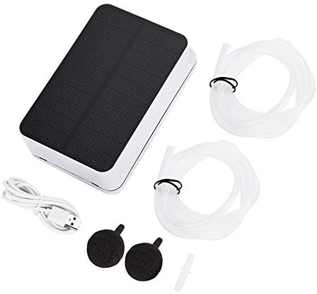 Solar Oxygenator Luftpumpe, Aquarium Luftpumpe Oxygenator mit 100 ° faltbarem Solarpanel und eingebauter 2000mAh Lithiumbatterie für Aquarium Teich Pool 20h Arbeitszeit