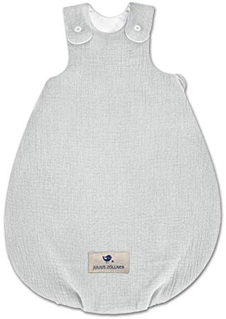 Julius Zöllner Babyschlafsack gefüttert Musselin 2,5 TOG Gr. 68/74 | 100% Baumwollmusselin | Oeko-TEX Standard 100 | grau