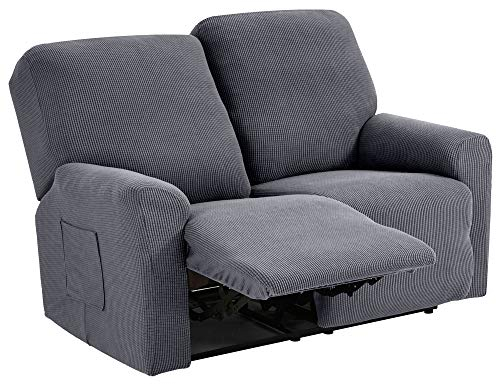 TIANSHU 2 Sitzer Sesselschoner, Liegestuhlbezug Sesselhusse Sesselschoner für Fernsehsessel Elastischer Antirutsch Stretchhusse Weich Stoff (Hellgrau)