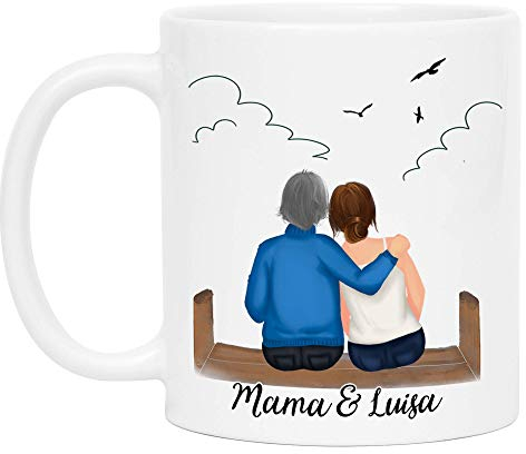 Kiddle-Design Mutter und Tochter Tasse Personalisiert mit Namen Muttertag Geburtstag Geschenk für die beste Mama Tochter oder Oma Individuelle Kaffeetasse zum Personalisieren
