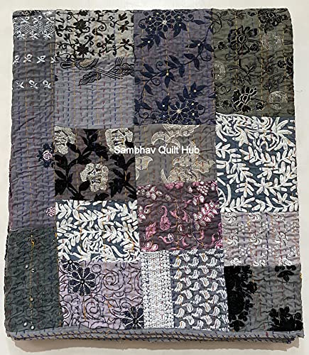 Mehrfarbige Patchwork-Steppdecke, Vintage, indisch, wendbar, gesteppt, superweich und warm, Wohnzimmer-Dekoration Decken für Sofa und Couch, 152,4 x 170,2 cm (grau)