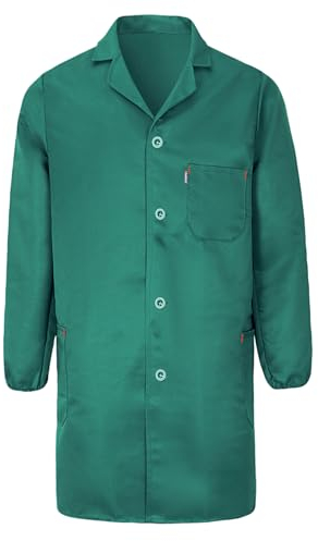 Yukirtiq Mens Warehouse Work Coat Scrubs Overall Factory Dust Coats Garage Work Jacket Smock Paint Over Coat, Green, XL