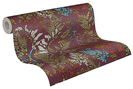 Architects Paper Papier Peints Fleuris Floral Impression intissé - 10,05m x 0,53m - Rouge Jaune Bleu Fabriqué en Allemagne 377514 37751-4