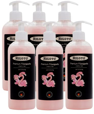 Lorito Premium Flüssigseife Creamy Rose 6 x 500 ml Vegan ohne Mikroplastik - Pflegende Handseife flüssig mit Rosenduft, Seife für empfindliche Haut