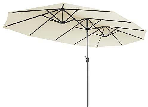 SONGMICS Parasol double face 460 x 270 cm - Extra large - Parasol de jardin - Double pare-soleil - Protection UPF 50+ - Manivelle - Pour marché, extérieur, jardin, terrasse - Sans base - Beige