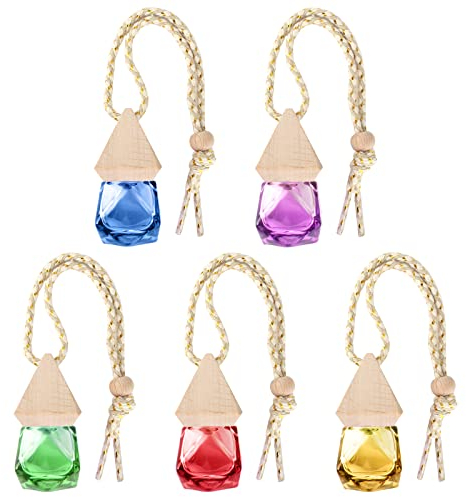 5 Pieces Car Perfume Bottle Diffuser, 8ml Car Perfume Glass Bottle Refillable Car Perfume Bottle Empty Air Freshener Car Hanging Perfume Bottle for Car Home Office