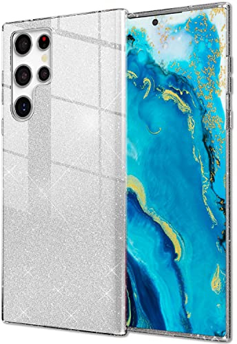 NALIA Glitzerhülle für Samsung Galaxy S22 Ultra - Funkelnder Glitzer-Look & Grip - SHINEPOP (Silikon Case) - Marke aus Berlin, Farbe:Silber