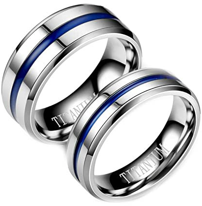 Beydodo Verlobungsringe Paar mit Gravur, Titan Ringe Set ohne Stein Poliert Bandringe Partnerringe Trauringe für Sie und Ihn Damen Gr.65 (20.7) + Herren Gr.60 (19.1)