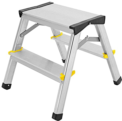 Zweiseitige Aluleiter Klappleiter Haushaltsleiter 2x2 Stehleiter Tragkraft 150kg TÜV | 2 Stufen / 150kg