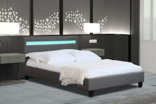 Comfy Living LED Fabric Modern Bed Frame Dark Grey With Tanya Mattress 3ft 4ft 4ft6 5ft (Small Double)