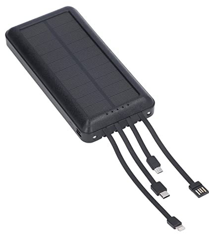 Luqeeg Tragbares 30000-mAh-Ladegerät, Solar-Powerbank mit 2 LED-Lichtquellen, Externer Schnelllade-Akku für Outdoor-Camping, 3 Verdeckte Ausgangskabel, Solarpanel, Handyständer