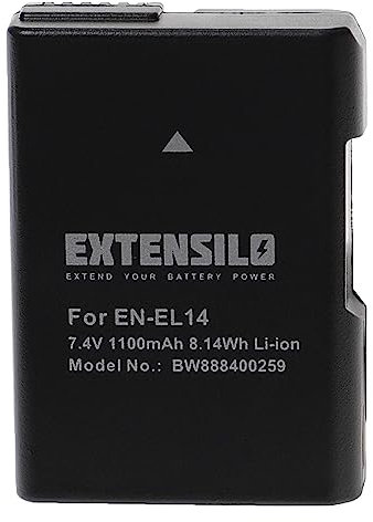 EXTENSILO Batterie Remplacement pour Nikon EN-EL14 pour Appareil Photo, Reflex numérique (1100mAh, 7,4V, Li-ION) avec Puce d'information