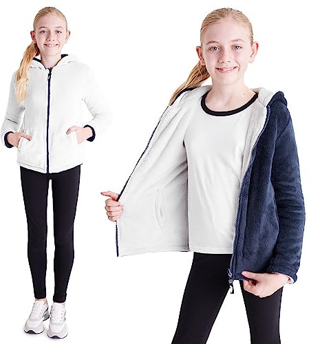 CityComfort Felpa Reversibile con Zip - Felpa Invernale in Pile Bambino Bambina 5-14 Anni (Blu Navy, 7-8 Anni)