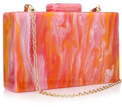 Gets Acryl-Abendtasche, einzigartig, quadratisch, Cocktail, Hochzeit, Party, für Damen, Kleid, Geldbörse, Abend-Clutch, Orange, rot, Medium